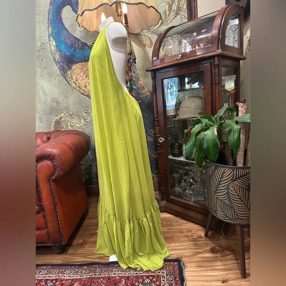 Love & Lemonade Lime Green Halter Maxi Dress Large - Picture 6 of 10